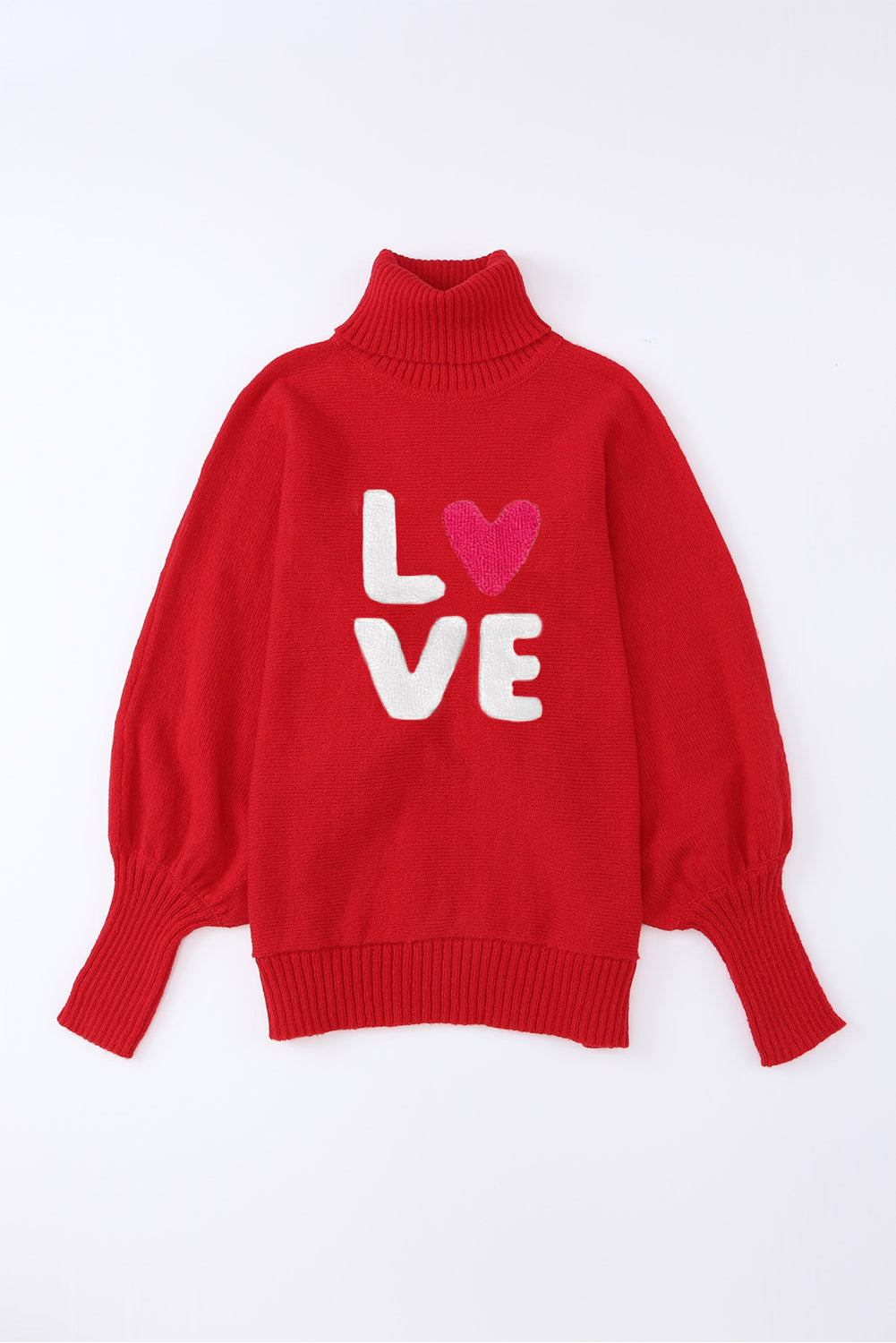 Merry Letter Embroidered High Neck Sweater