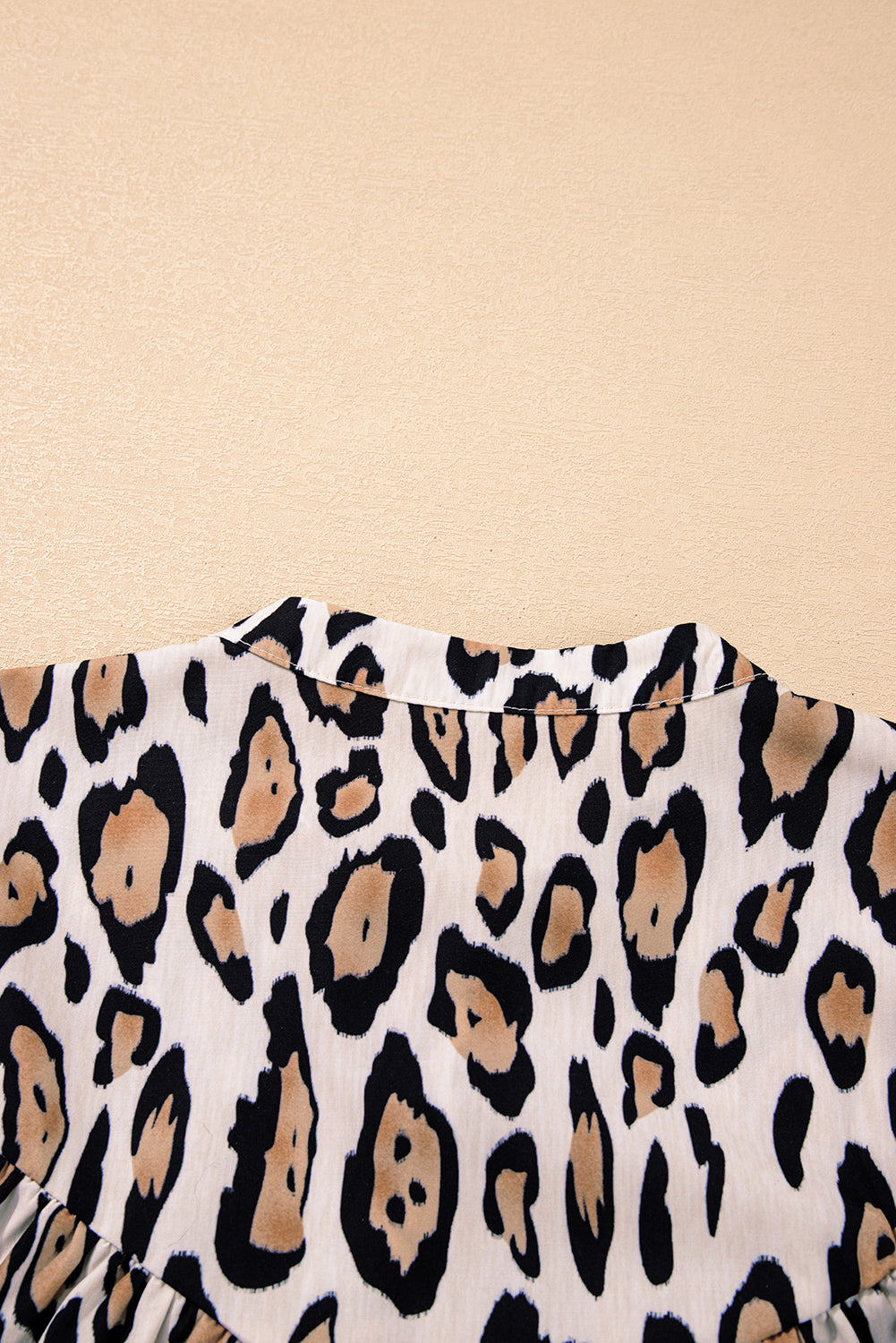 Light French Beige Oversized Leopard Print Balloon Sleeve Casual Shirt