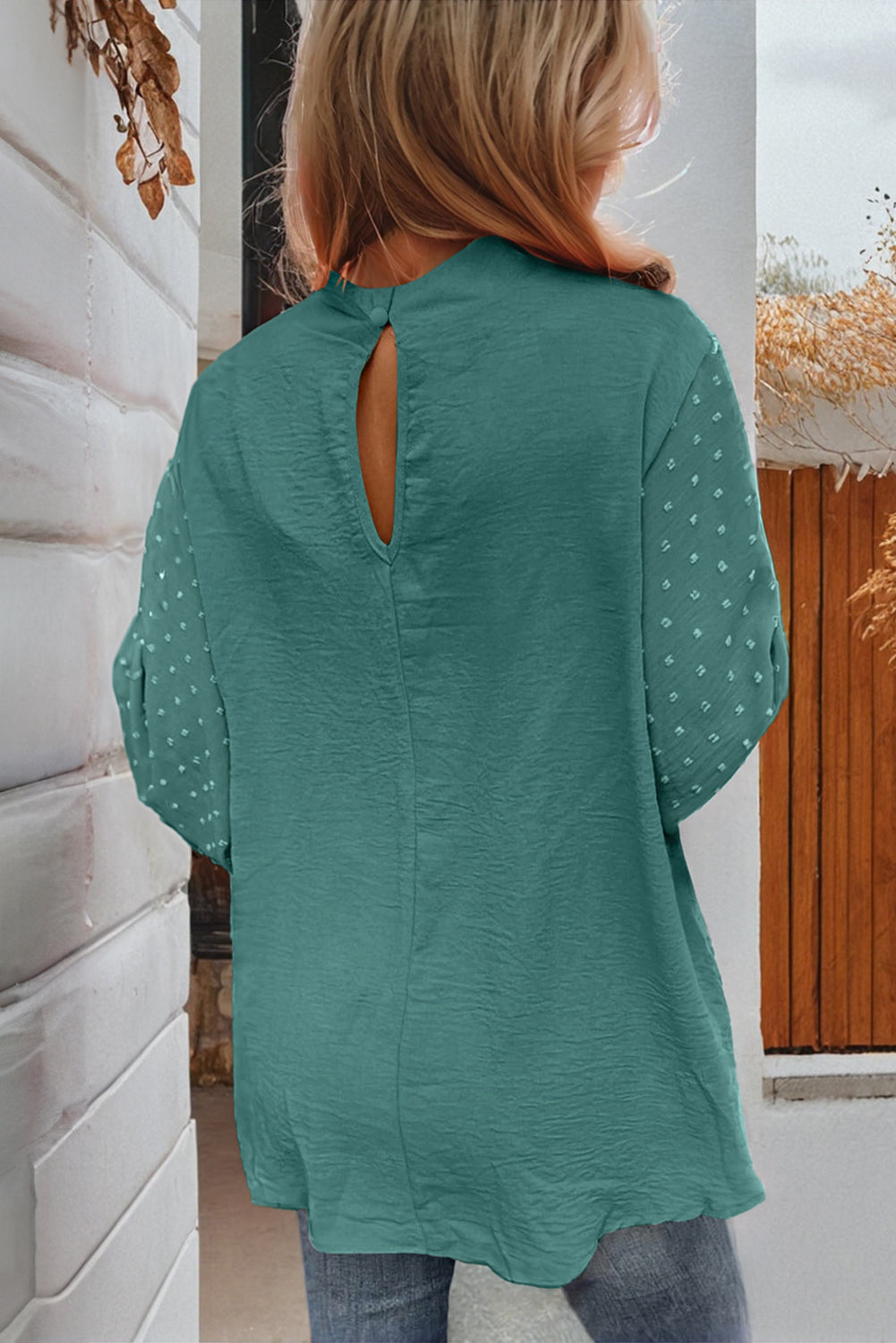 Swiss Dot Balloon Sleeve Loose Blouse